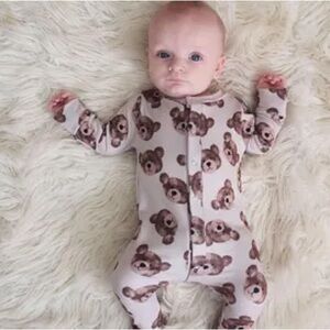 Baby Bear Print Zipper Bamboo Pajamas